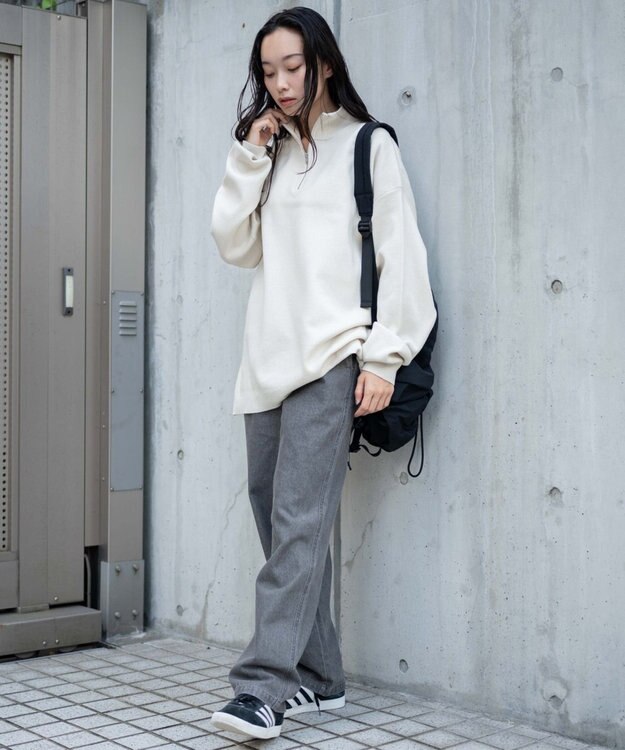 WEGO 【ウエストゴム/SMLサイズ展開】デニムイージーストレートパンツ2 グレー