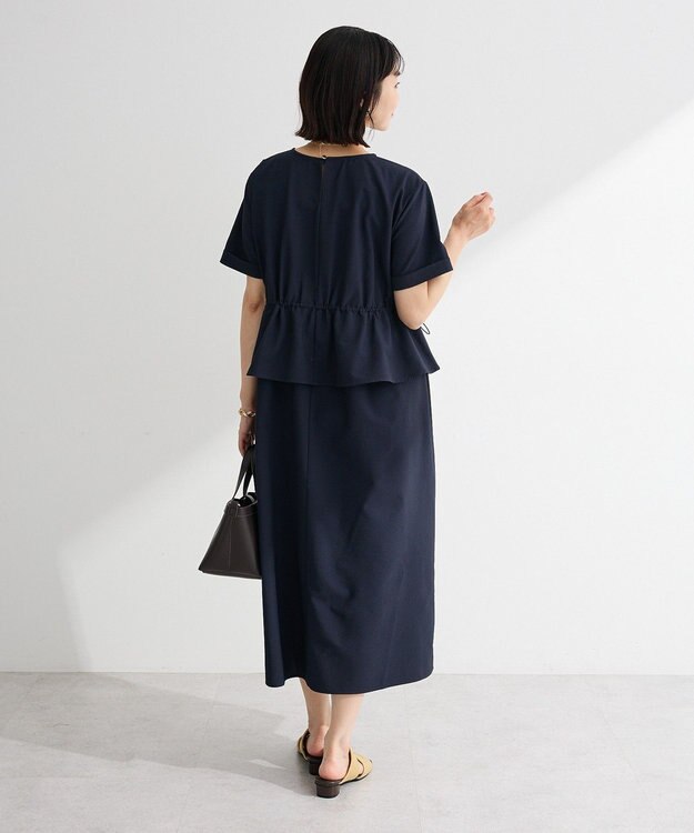 Green Parks 表面感ペプラムレイヤードワンピース Dark Navy