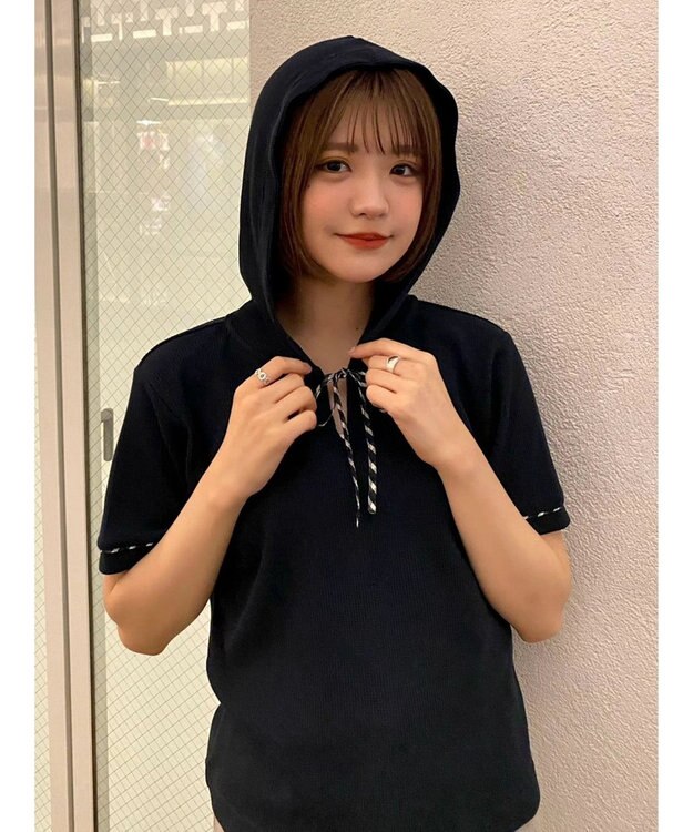 Green Parks チェックポイントワッフルプルオーバー Navy