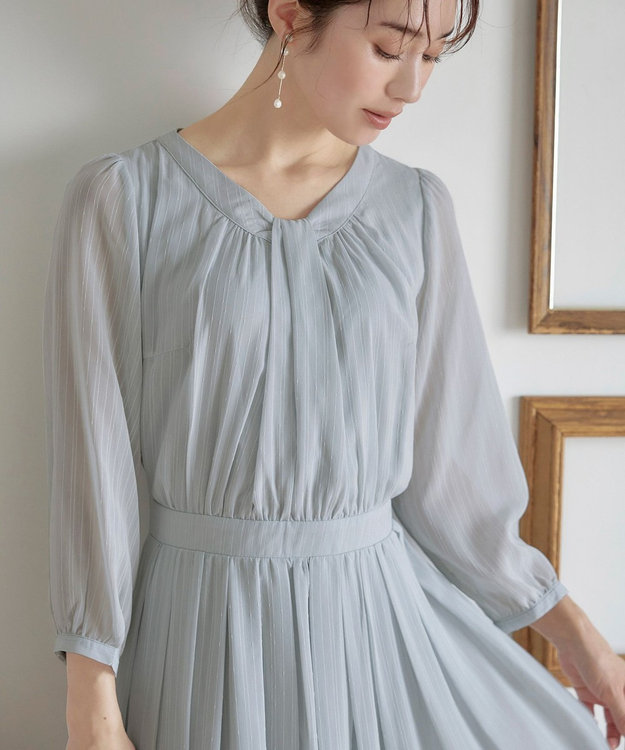 Tiaclasse 【新色追加・洗える】シフォンギャザーワンピース サックス