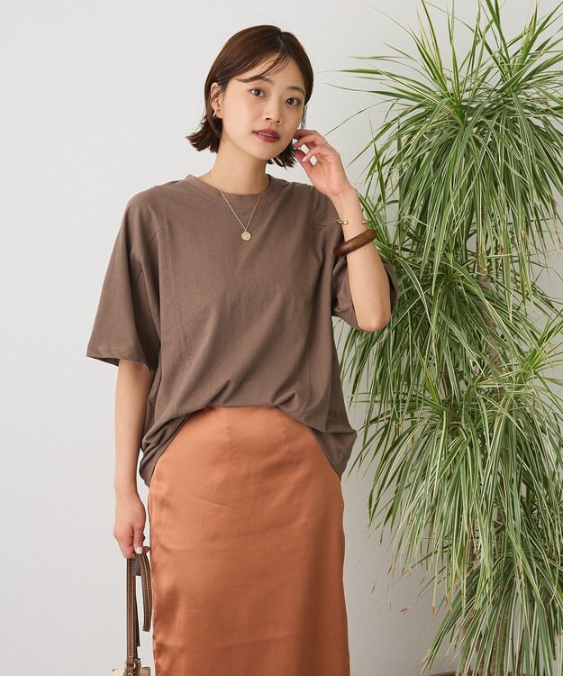CRAFT STANDARD BOUTIQUE カットクレープワイドキリカエTシャツ Brown