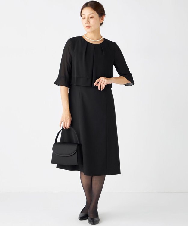 組曲 NOIR 【洗える】ウォッシャブルストレッチバーズアイ　ジャケット＋ワンピース ブラック系