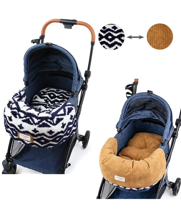 PET PARADISE ペットパラダイス 遠赤外線  カート用 クッション 《カントリー柄》 ホワイト×ネイビー