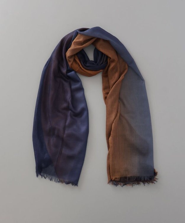 AURORA 【 LANVIN COLLECTION（ランバン コレクション） 】カシミヤ100%薄手オンブレーストール ネイビー