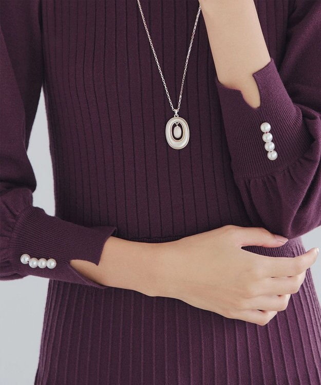 Tiaclasse L リブニットパフスリーブワンピース ワインレッド