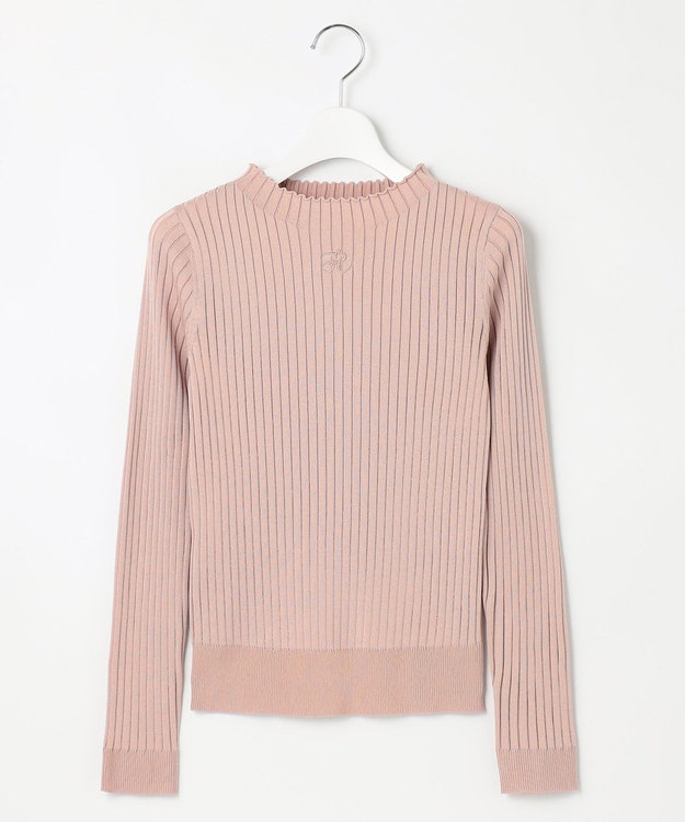 Feroux 【洗える】ロゴリブ プルオーバー ニット ピンク系