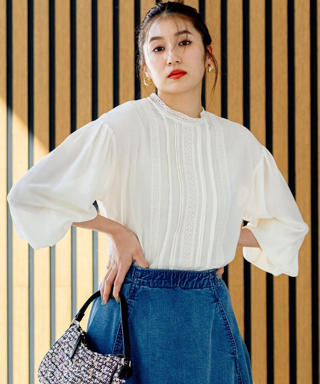 組曲 L 【洗える】シフォンツイルレース ブラウス アイボリー系