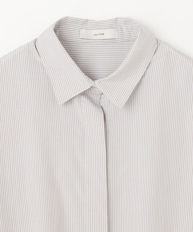ANY L 【手洗い可能/抗菌防臭/UVカット/速乾】ロングシャツ グレーピンストライプ