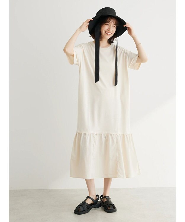 Green Parks 裾切り替えＴＥＥワンピース Black