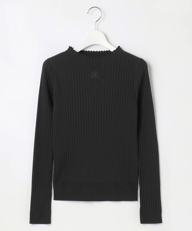 Feroux 【洗える】ロゴリブ プルオーバー ニット ブラック系