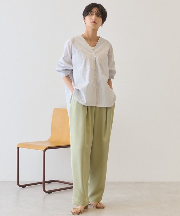 AMERICAN HOLIC 【イージーケア】ストライプVネックシャツ Off White