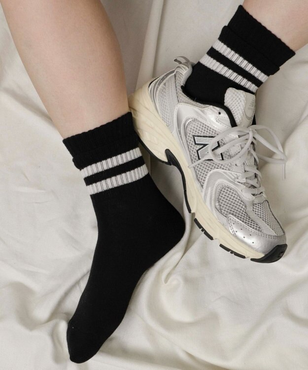 WEGO 切り替えラインクルーソックス ブラック