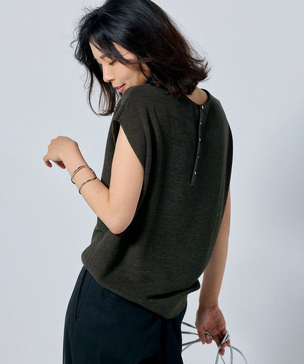 23区 L 【洗える】リネンヴィスコースストレッチ マリンパンツ ブラック系