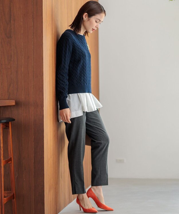 組曲 L 【前後着用可】コットンカシミヤ混2WAYケーブル ニット ネイビー系