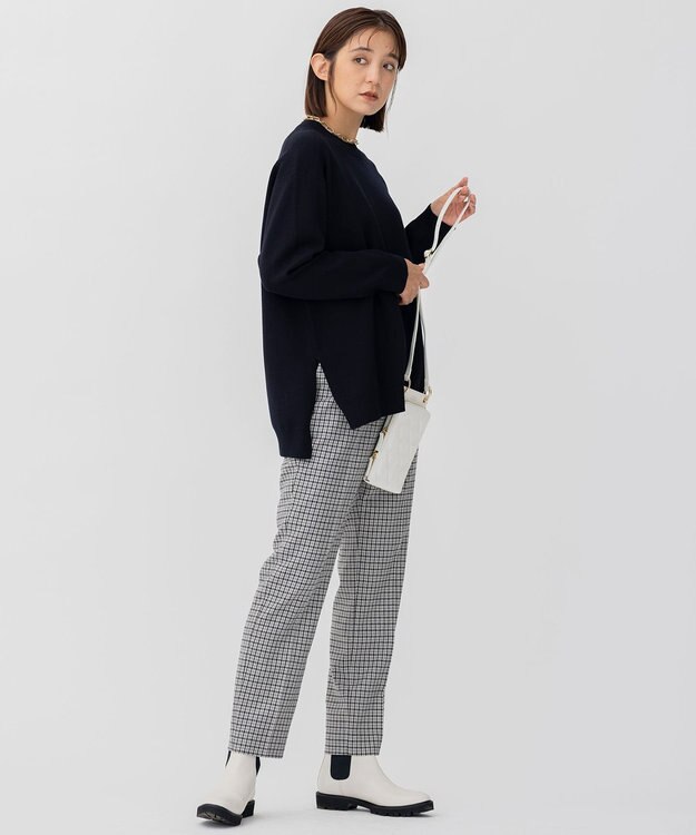 23区 ウールミルドストレッチチェック テーパードパンツ モノトーンチェック