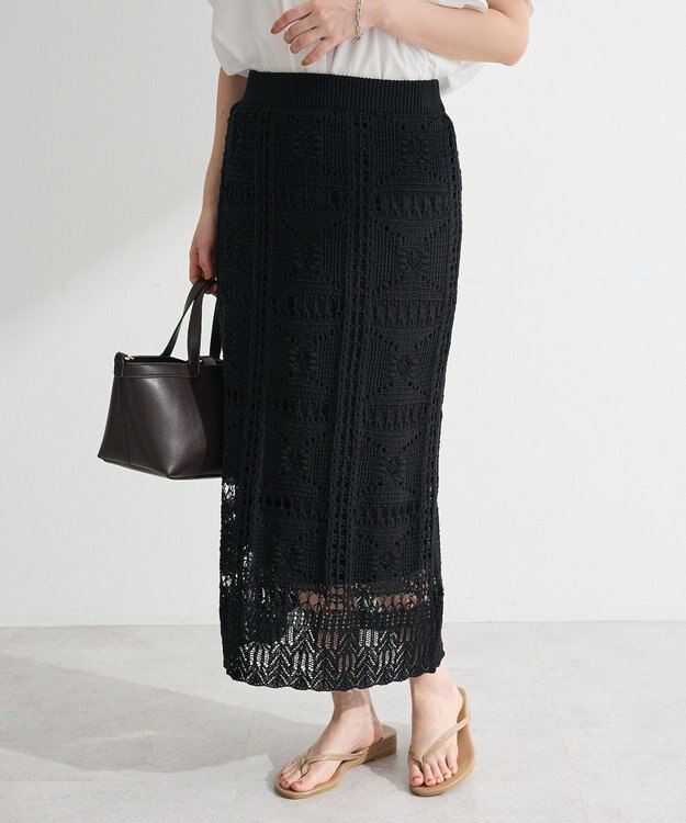 Green Parks クロシェニットスカート White