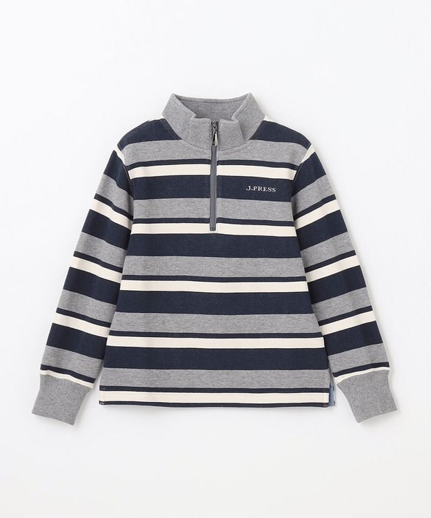 J.PRESS KIDS 【110-130cm】ハーフジップ ボーダー トレーナー グレー系1