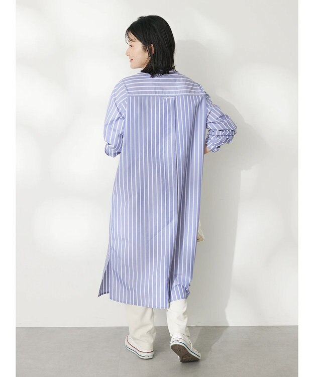 CRAFT STANDARD BOUTIQUE プランサーボタンシャツワンピース Stripe Blue