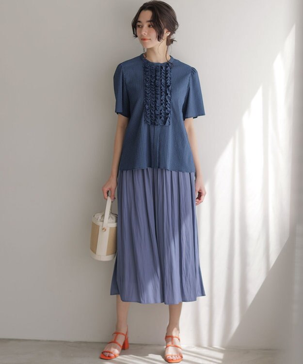 組曲 ギャザーライトデシン パンツ ダルブルー系