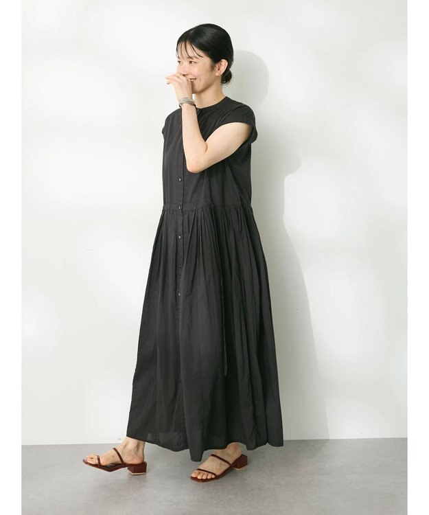 CRAFT STANDARD BOUTIQUE インド綿フレンチスリーブワンピース Black