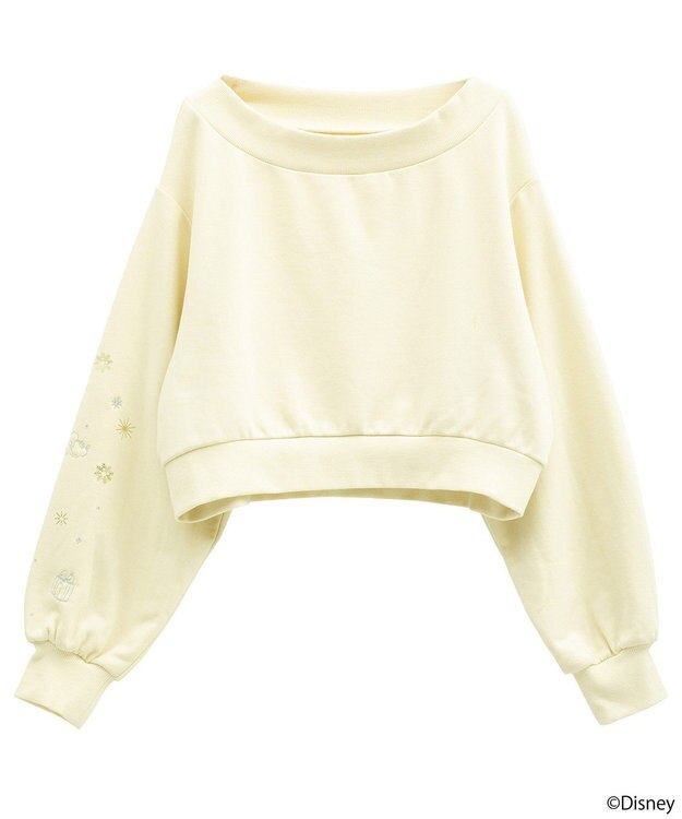 earth music&ecology 【予約】Disney/キラキラモチーフ刺繍オフショルスウェット アイボリー