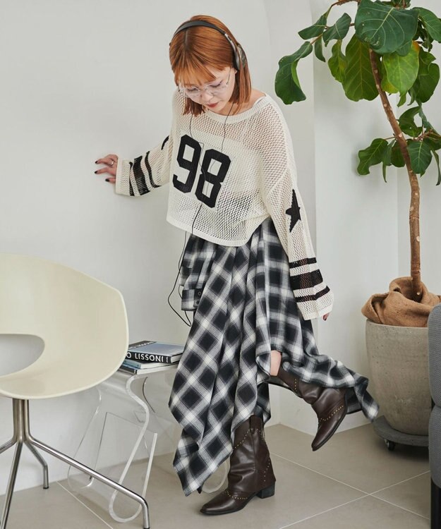 WEGO ナンバリングメッシュショートニット ブラック