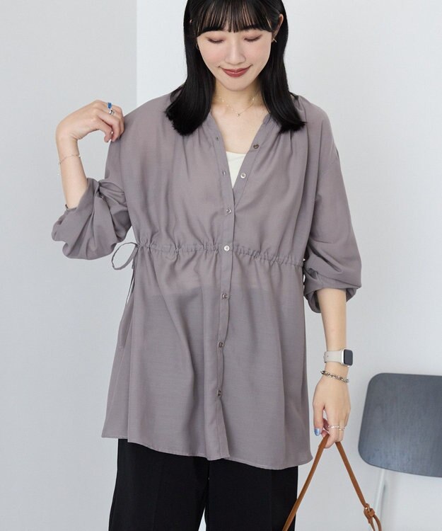 AMERICAN HOLIC シアーウエストドロストロングシャツ Gray Beige