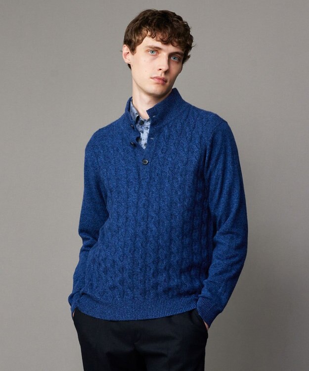 JOSEPH ABBOUD 【カシミヤ混/洗える】カシミヤブレンド ハイネック プルオーバー ニット ダルブルー系