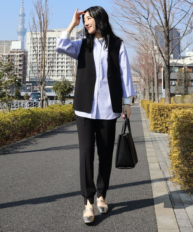 AMERICAN HOLIC イージーケアバンドカラーロングシャツ Stripe Sax