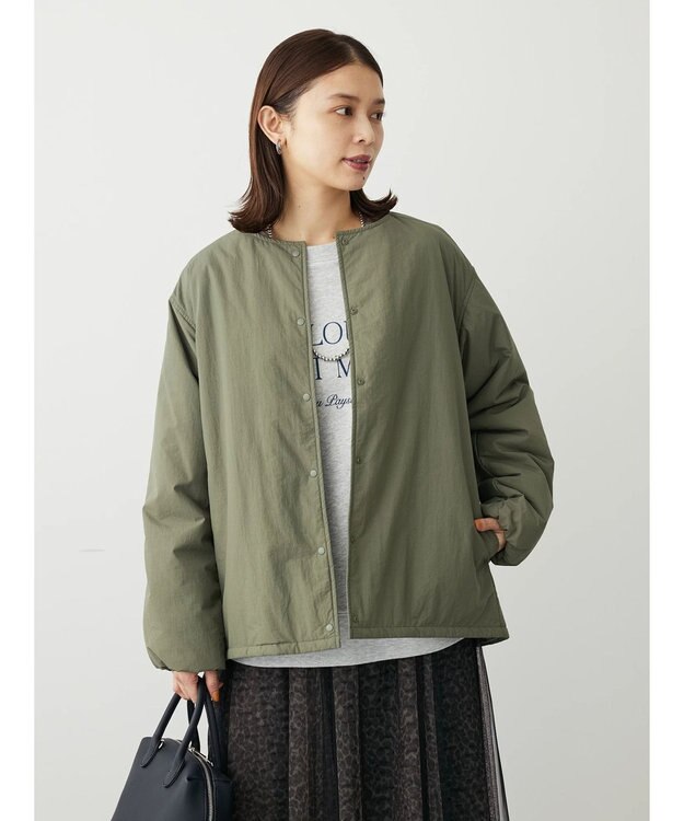 Green Parks ライト中わたノーカラーブルゾン Khaki