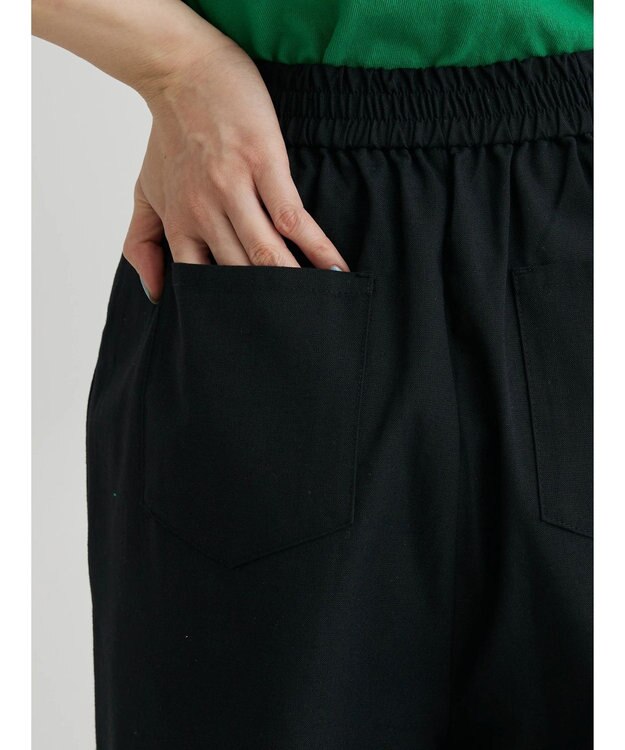 Green Parks 綿麻混タックストレートワイドパンツ Black