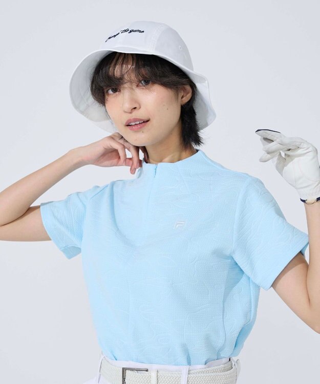 FILA GOLF／marie claire 【FILA GOLF】 チェッカーフラッグ柄エンボス半袖シャツ ライトブルー