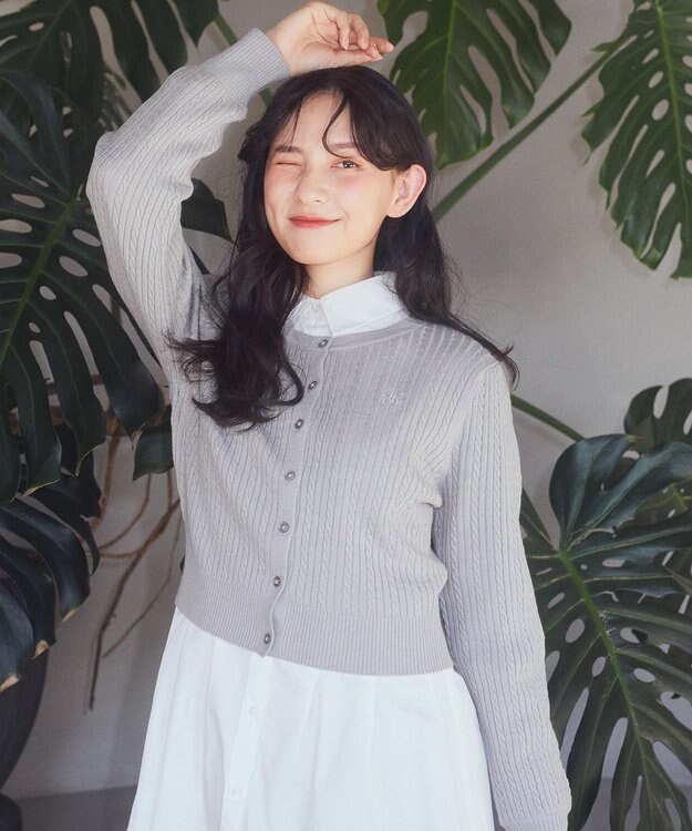 earth music&ecology ミニケーブルコンパクトカーディガン Light Gray