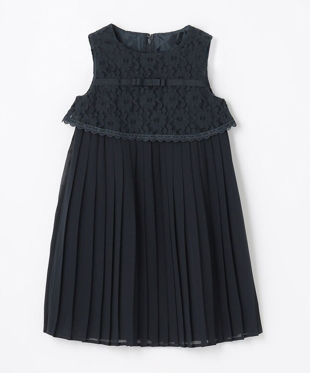 組曲 KIDS 【110-140cm】シフォンプリーツコンビ ワンピース ネイビー系