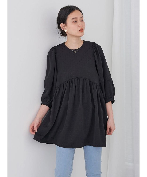 AMERICAN HOLIC ドットジャガード袖ボリュームチュニック Black