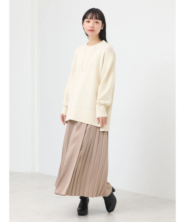 earth music&ecology サテンプリーツスカート Gold