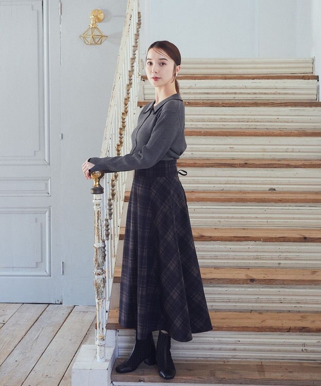 earth music&ecology バイカラートリムニットカーディガン Charcoal Gray