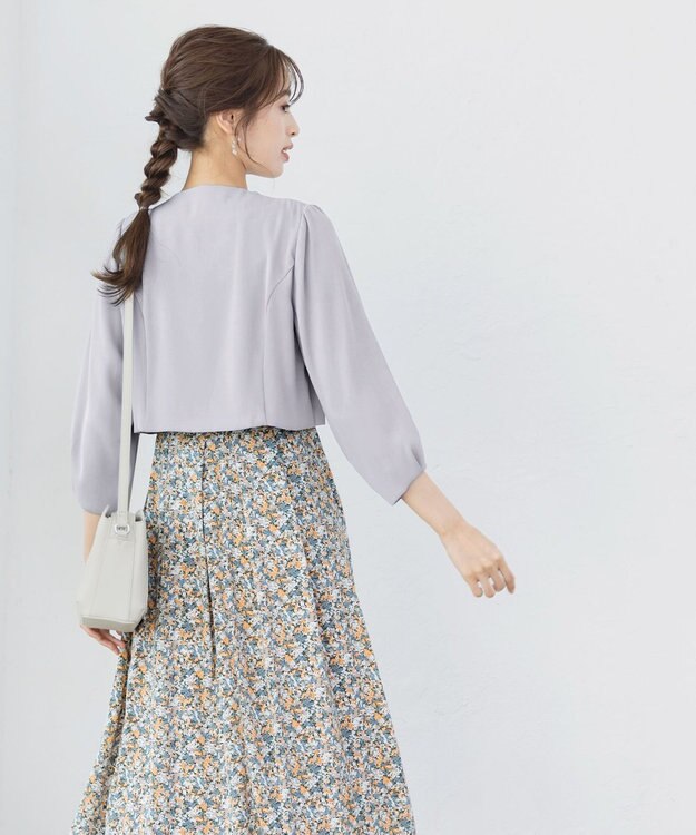 Tiaclasse L 【洗える】タックパフスリーブボレロ サックスグレー