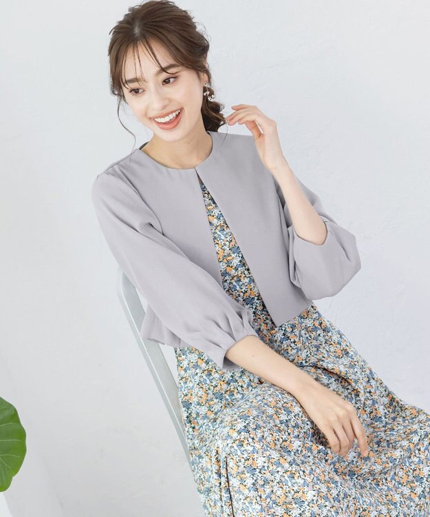 Tiaclasse L 【洗える】タックパフスリーブボレロ サックスグレー