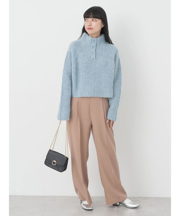 earth music&ecology フワフワＭＩＸハイネックショートニット Light Blue