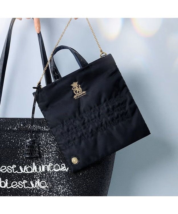 A.D.M.J. 【高密度ナイロン】ステッチ刺しゅうフラットトート22cm(チェーン付) BLACK