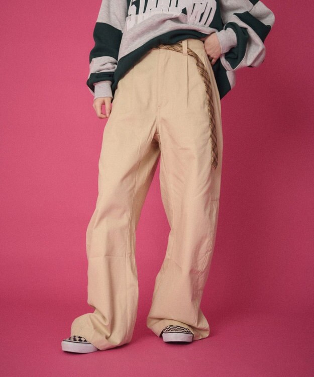 WEGO 【ユニセックス着用ITEM】ステッチカラーチノパンツ ベージュ