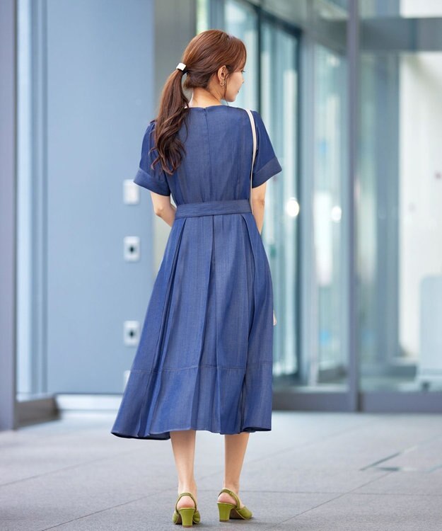 Tiaclasse デニムフレアワンピース ブルー
