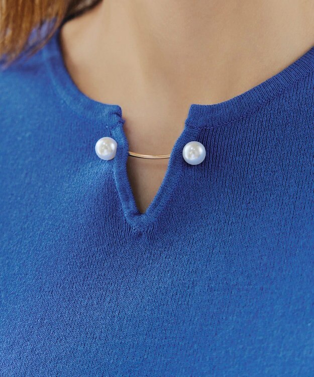 Tiaclasse 【小倉優子さん着用・洗える】フレンチスリーブニットトップス ブルー