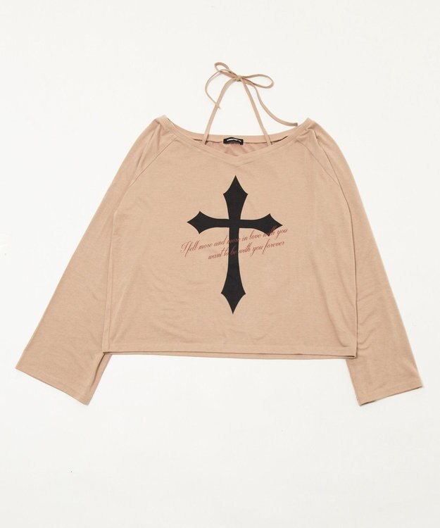 WEGO オフショルダークロスロゴトップ ベージュ