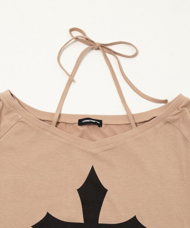WEGO オフショルダークロスロゴトップ ベージュ
