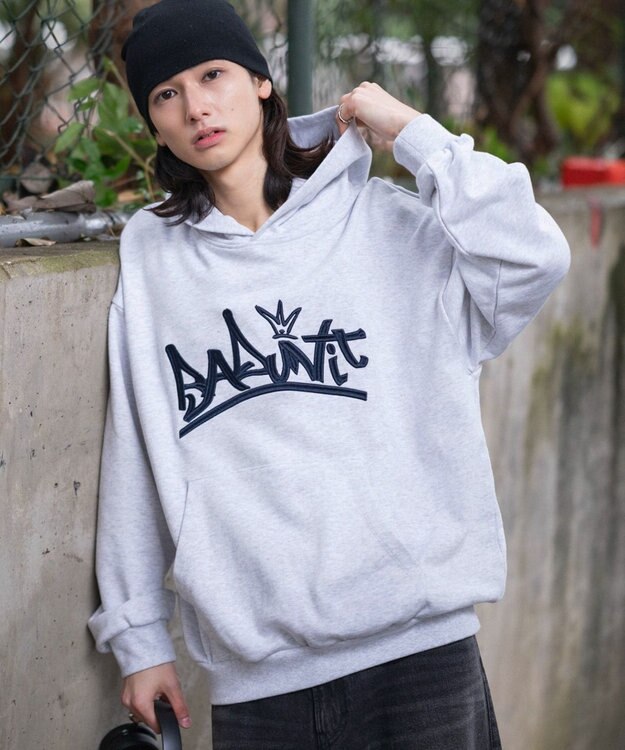 WEGO 【ユニセックス着用ITEM/SMLサイズ展開】グラフィックロゴプルパーカー アッシュグレー