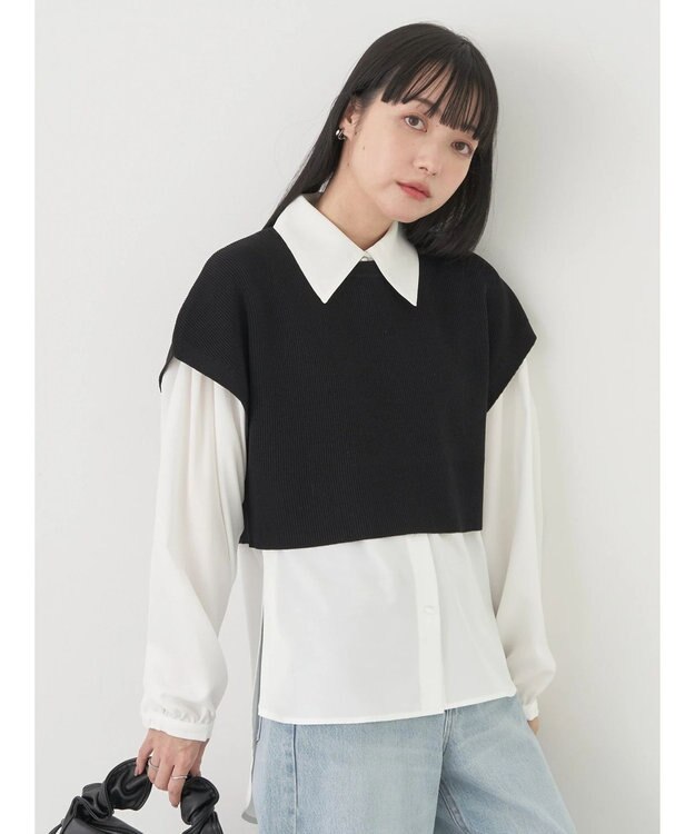 earth music&ecology ＳＥＴ２点ニットベスト＋シャツ Black