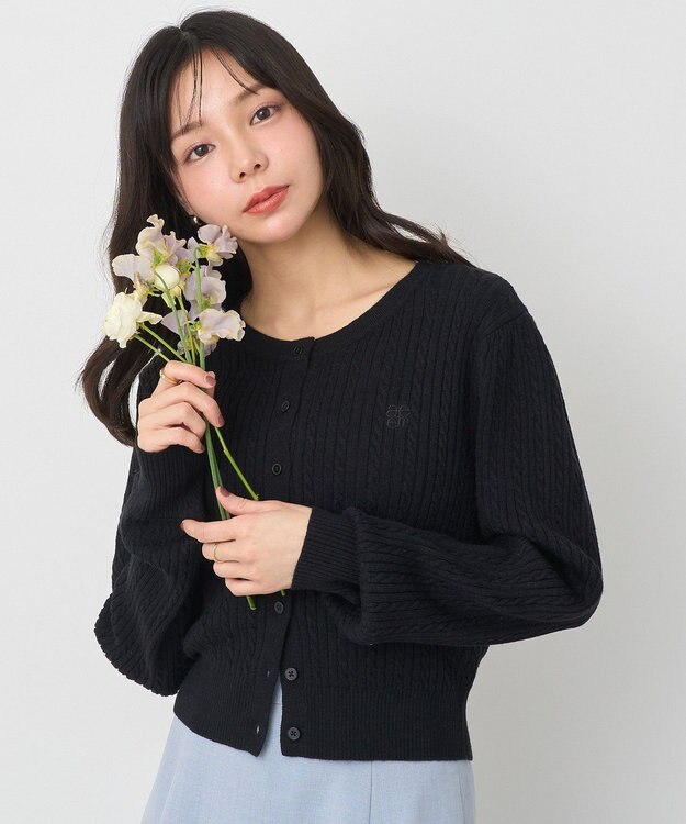 earth music&ecology ミニケーブルコンパクトカーディガン Black