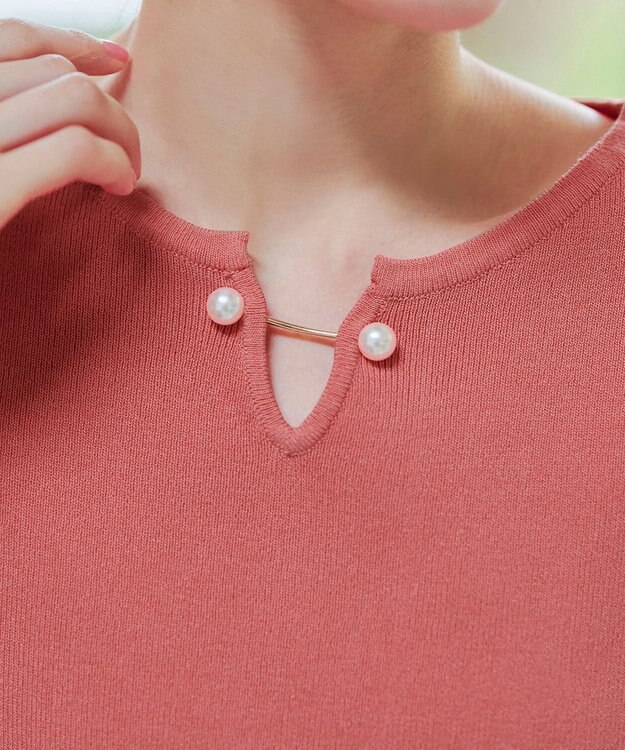 Tiaclasse 【小倉優子さん着用・洗える】フレンチスリーブニットトップス コーラル